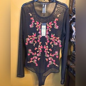 NWT BCBGMAXAZRIA Sheer Embroidered Bodysuit